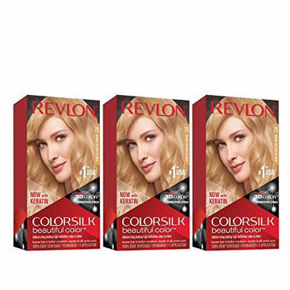 Picture of REVLON Colorsilk Beautiful Color Permanent Hair Color with D Gel Technology & Keratin, 4.4 oz Warm Golden Blonde 3 Count
