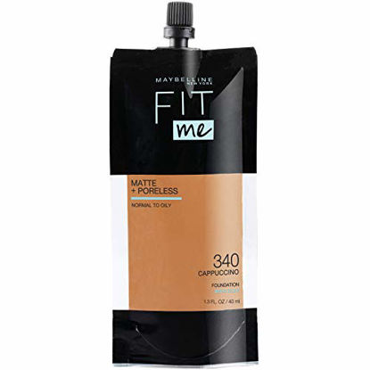 Picture of Maybelline New York Maybelline Fit Me Matte + Poreless Liquid Foundation, Face Makeup, Mess-Free No Waste Pouch Format, Normal to Oily Skin Types, 340 CAPPUCCINO, 1.3 Fl Oz