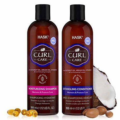 Picture of HASK CURL CARE Shampoo & Conditioner Set Coconut and Argan Oil, vegan formula, cruelty free, color safe, gluten-free, sulfate-free, paraben-free
