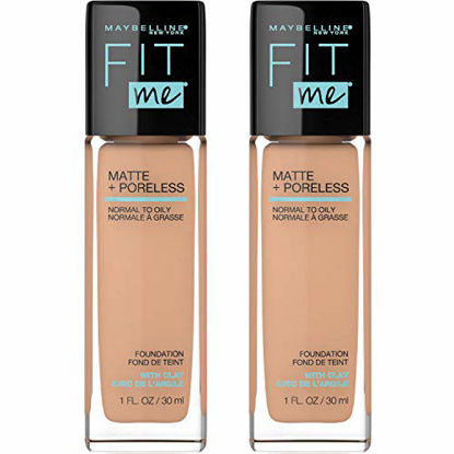 Picture of Maybelline Fit Me Matte + Poreless Liquid Foundation Makeup, Sun Beige, 2 COUNT Oil-Free Foundation