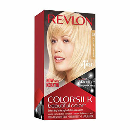 Picture of Revlon Colorsilk Beautiful Color Permanent Hair Color with 3D Gel Technology & Keratin, 100% Gray Coverage Hair Dye, 03 Ultra Light Sun Blonde