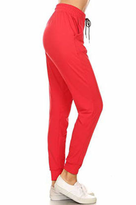 Picture of Leggings Depot JGA128-RED-S Solid Jogger Track Pants w/Pockets, Small