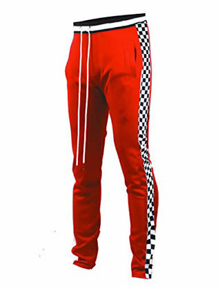 Picture of SCREENSHOTBRAND-P11854 Mens Hip Hop Premium Slim Fit Track Pants - Athletic Jogger Bottom with Side Checker Taping-Red-Small