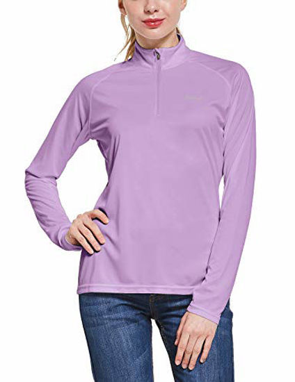 GetUSCart- BALEAF Women's UPF 50+ Sun Protection T-Shirt Long Sleeve  Half-Zip Thumb Hole Outdoor Performance Purple Size L