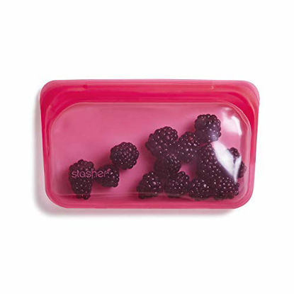 Picture of Stasher 100% Silicone Food Grade Reusable Storage Bag, Raspberry (Snack) | Reduce Single-Use Plastic | Cook, Store, Sous Vide, or Freeze | Leakproof, Dishwasher-Safe, Eco-friendly, Non-Toxic | 9.9 Oz
