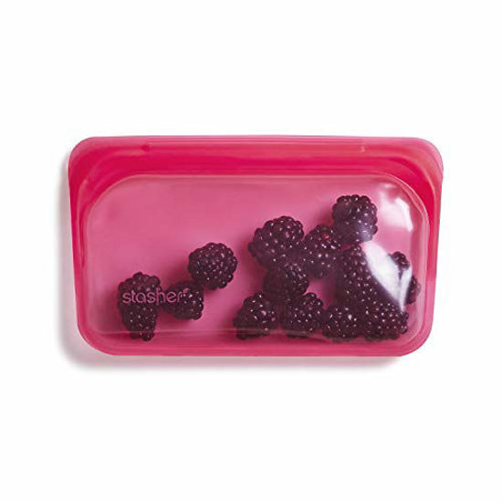 Picture of Stasher 100% Silicone Food Grade Reusable Storage Bag, Raspberry (Snack) | Reduce Single-Use Plastic | Cook, Store, Sous Vide, or Freeze | Leakproof, Dishwasher-Safe, Eco-friendly, Non-Toxic | 9.9 Oz