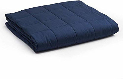 Picture of YnM Weighted Blanket - Heavy 100% Oeko-Tex Certified Cotton Material with Premium Glass Beads (Navy, 60''x80'' 25lbs), Suit for One Person(~240lb) Use on Queen/King Bed