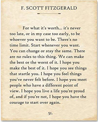 Picture of F. Scott Fitzgerald - For What It's Worth. - 11x14 Minimalist Unframed Quote Book Page Print - Great Gift for Wedding, Anniversary and Birthday and Decor for Home, School & Office Under $15