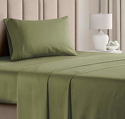 Picture of Twin Size Sheet Set - 3 Piece Set - Hotel Luxury Bed Sheets - Extra Soft - Deep Pockets - Easy Fit - Breathable & Cooling - Wrinkle Free - Comfy - Sage Green Bed Sheets - Twins Sheets - 3 PC