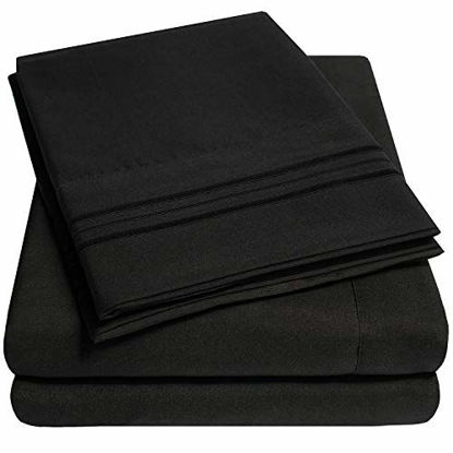 Picture of 1500 Supreme Collection Extra Soft Twin XL Sheets Set, Black - Luxury Bed Sheets Set with Deep Pocket Wrinkle Free Hypoallergenic Bedding, Over 40 Colors, Twin XL Size, Black