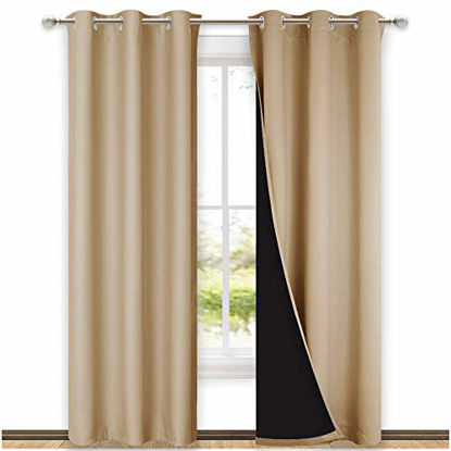 Picture of NICETOWN Living Room Completely Shaded Draperies, Privacy Protection & Noise Reducing Black Lined Insulated Window Treatment Curtain Panels for Patio Door (Set of 2 PCs, W42 x L84, Biscotti Beige)