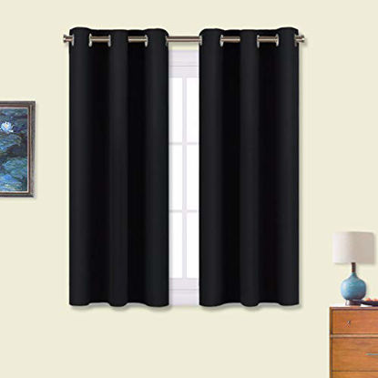 Picture of NICETOWN Bathroom Blackout Curtains and Drapes, Black Solid Thermal Insulated Grommet Blackout Drapery Panels for Window (2 Panels, 34 inches Wide by 45 inches Long, Black)
