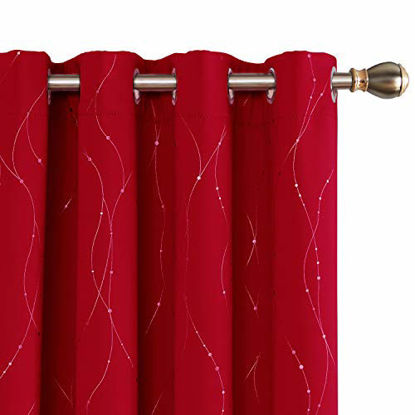 Picture of Deconovo Red Blackout Curtains and Drapes Wave Line with Dots Printed Window Treatment Sets Curtains for Bedroom 52 x 108 Inch Red 2 Panels