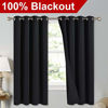Picture of NICETOWN Complete 100% Blackout Curtains, Thermal Insulated & Energy Efficiency Window Draperies with Black Liner, Noise Reducing Short Curtains for Kids Room (Black, 52-inch W by 63-inch L, 2 Panels)