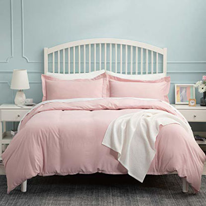 Picture of Bedsure Duvet Cover Twin Size with Zipper Closure, Ultra Soft Hypoallergenic Washed Comforter Cover Sets 2 Pieces (1 Duvet Cover + 1 Pillow Shams), Light Pink, 68X90 inches