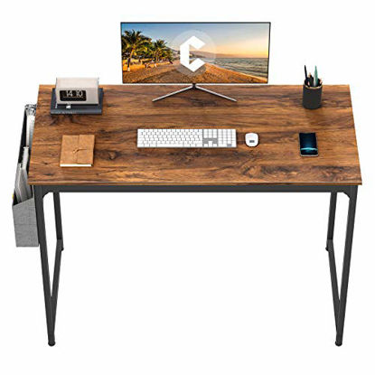 Picture of CubiCubi Study Computer Desk 40" Home Office Writing Small Desk, Modern Simple Style PC Table, Black Metal Frame, Deep Brown