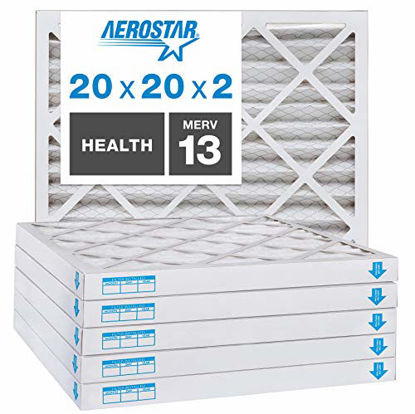 Picture of Aerostar Home Max 20x20x2 MERV 13 Pleated Air Filter, Made in the USA, (Actual Size: 19 1/2"x19 1/2"x1 3/4"), 6-Pack