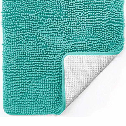 Picture of Gorilla Grip Original Luxury Chenille Bathroom Rug Mat, 44x26, Extra Soft and Absorbent Large Shaggy Rugs, Machine Wash Dry, Perfect Plush Carpet Mats for Tub, Shower, and Bath Room, Turquoise