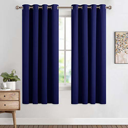 Picture of NICETOWN Blackout Draperies Curtains, All Season Thermal Insulated Solid Grommet Top Blackout Curtains/Drapes for Kid's Room (Navy Blue, 1 Pair, 55 x 68 inches)