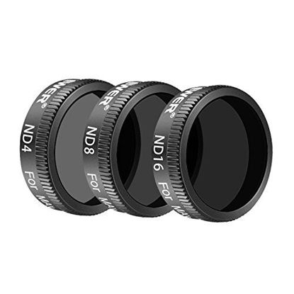 Picture of Neewer DJI Mavic Air Lens Filter Kit - 3 Pieces Pro Neutral Density Filters ND4, ND8, ND16 Filter, Made of Multi Coated Waterproof Aluminum Alloy Frame Optical Glass (Black)