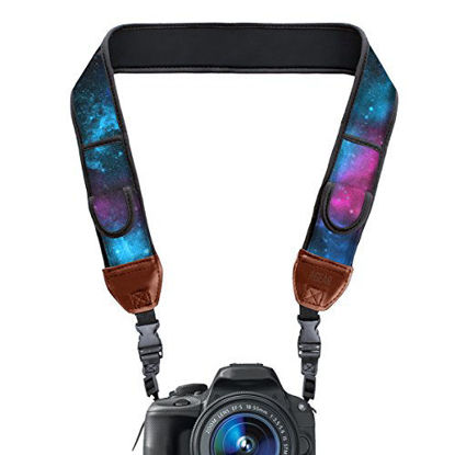 Picture of USA GEAR TrueSHOT Camera Strap with Galaxy Neoprene Pattern , Accessory Pockets and Quick Release Buckles - Compatible With Canon , Fujifilm , Nikon , Sony and More DSLR , Mirrorless , Cameras