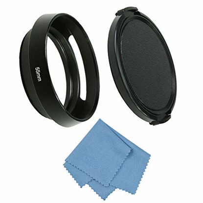 Picture of SIOTI Camera Standard Hollow Vented Metal Lens Hood with Cleaning Cloth and Lens Cap Compatible with Leica/Fuji/Nikon/Canon/Samsung Standard Thread Lens