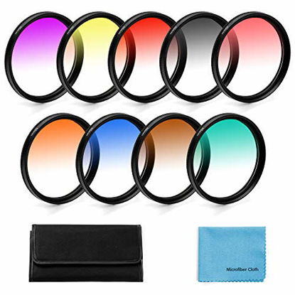 Picture of 40.5mm Graduated Color Filters Kit 9 Pieces Gradual Colour Lens Filter Kit Set Accessory for Canon Nikon Sony Pentax Olympus Fuji DSLR Camera + Lens Filter Pouch +Lens Cleaning Cloth