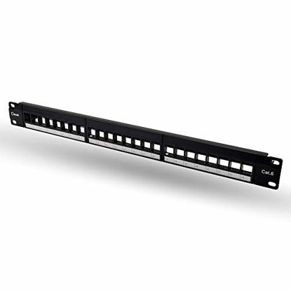 Picture of Keystone Patch Panel 24 Port 1U Rank Mount UTP Unloaded Patch Panel Blank for Ethernet Cables - Multimedia Patch Panel, New York Cables, Black (24 Port)