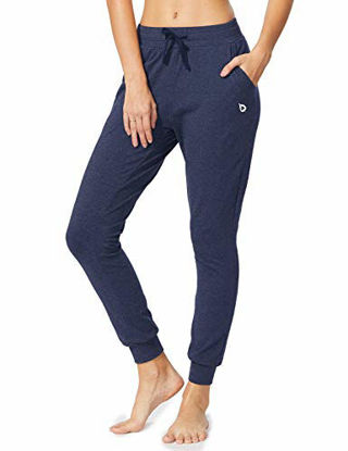 Picture of BALEAF Women's Cotton Sweatpants Cozy Joggers Pants Tapered Active Yoga Lounge Casual Travel Pants with Pockets Navy Heather Size S