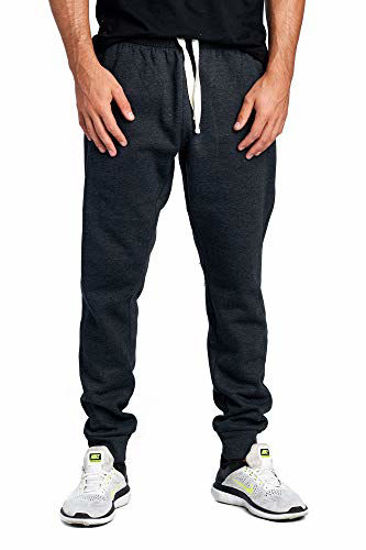Picture of ProGo Men's Casual Jogger Sweatpants Basic Fleece Marled Jogger Pant Elastic Waist (Medium, Charcoal (Slanted Pocket))