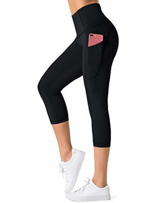 Picture of Dragon Fit High Waist Yoga Leggings with 3 Pockets,Tummy Control Workout Running 4 Way Stretch Yoga Pants (Medium, Capri-Black)