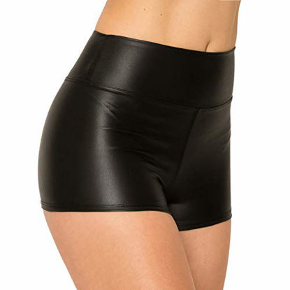 Picture of ALWAYS Women's Faux Leather Shorts - High Waist Active Stretch Yoga Short Pants Black XL