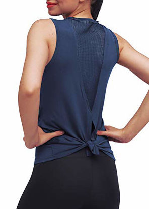Picture of Mippo Workout Tank Tops for Women Workout Shirts Yoga Tops Tie Back Running Athletic Tank Tops Loose fit Muscle Tank Sleeveless Summer Activewear Gym Tops Workout Clothes for Women Navy Blue XL