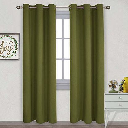 Picture of NICETOWN Holiday Decor Thermal Insulated Solid Grommet Blackout Curtains/Drape for Living Room on Christmas & Thanksgiving (1 Pair, 42 by 84 inches, Olive Green)