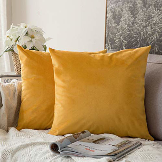Picture of MIULEE Pack of 2 Velvet Soft Solid Decorative Square Throw Pillow Covers Set Cushion Case for Sofa Bedroom Car 16 x 16 Inch 40 x 40 cm Gold