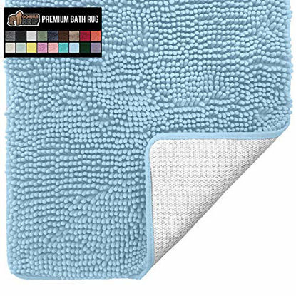 Picture of Gorilla Grip Original Luxury Chenille Bathroom Rug Mat, 24x17, Extra Soft and Absorbent Shaggy Rugs, Machine Wash Dry, Perfect Plush Carpet Mats for Tub, Shower, and Bath Room, Sky Blue