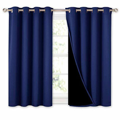 Picture of NICETOWN 100% Blackout Curtains with Black Liners, Thermal Insulated 2-Layer Lined Drapes, Energy Efficiency Small Window Draperies for Dining Room (Navy Blue, 2 Panels, 52" W by 45" L)