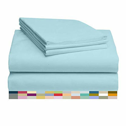 Picture of LuxClub 4 PC Sheet Set Bamboo Sheets Deep Pockets 18" Eco Friendly Wrinkle Free Sheets Hypoallergenic Anti-Bacteria Machine Washable Hotel Bedding Silky Soft - Aqua Twin XL