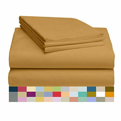 Picture of LuxClub 4 PC Sheet Set Bamboo Sheets Deep Pockets 18" Eco Friendly Wrinkle Free Sheets Hypoallergenic Anti-Bacteria Machine Washable Hotel Bedding Silky Soft - Medallion Gold Twin XL