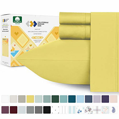 Picture of California Design Den Sunshine Yellow Sheets Twin-XL Size - 400 Thread Count 100% Pure Cotton, Smooth Sateen Weave 3 Piece Sheet Set, Elasticized Deep Pocket Fits Low Profile Foam and Tall Mattresses