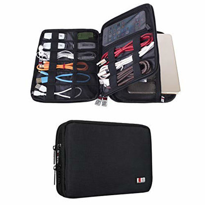 Picture of BUBM Double Layer Electronic Accessories Organizer, Travel Gadget Bag for Cables, USB Flash Drive, Plug and More, Perfect Size Fits for iPad Mini (Medium, Black)