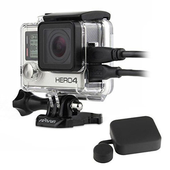 Picture of SOONSUN Side Open Protective Skeleton Housing Case with LCD Touch Backdoor for GoPro Hero 4, Hero 3+, Hero 3 Camera - Transparent Clear
