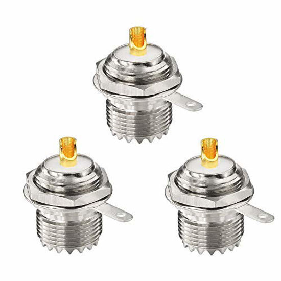 Picture of wlaniot SO239 Bulkhead Connector UHF Female Nut Bulkhead Handle Deck Clip Solder Cup Panel Mount Straight Connector 3pcs