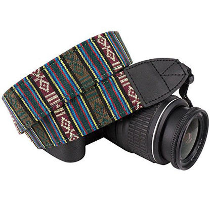 Picture of Wolven Pattern Canvas Camera Neck Shoulder Strap Belt Compatible with All DSLR/SLR/Men/Women etc, Drak Green Stripe Pattern