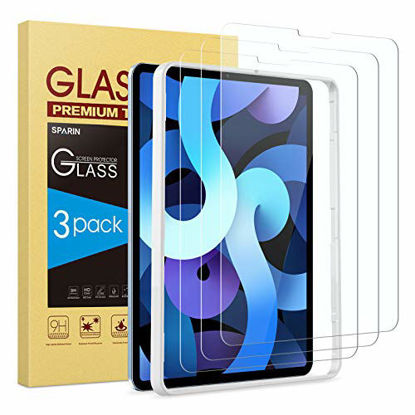 Picture of SPARIN [3 Pack] Screen Protector Compatible with iPad Air 4 2020 / iPad Pro 11 2020, Tempered Glass Compatible with iPad Air 4th Generation 10.9 inch with Alignment Frame