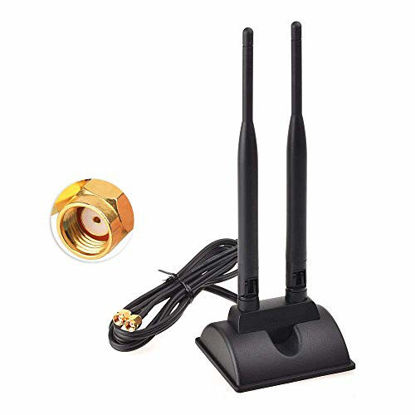 Picture of Eightwood Dual WiFi Antenna with RP-SMA Male Connector, 2.4GHz 5GHz Dual Band Antenna Magnetic Base for PCI-E WiFi Network Card USB WiFi Adapter Wireless Router Mobile Hotspot