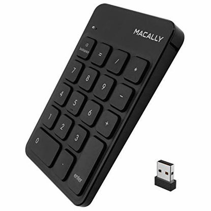 Picture of Macally 2.4G Wireless Numeric Keypad Keyboard for Laptop, Apple Mac iMac MacBook Pro/Air, Windows PC, or Desktop Computer with USB Receiver & Rechargeable 18 Key Slim Number Pad - Black