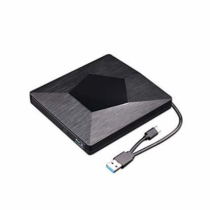 Picture of External 3D Blu Ray DVD Drive Burner, Wihool Ultra Slim USB 3.0 and Type-C Blu Ray BD CD DVD Burner Player Writer Reader Disk for Mac OS, Windows xp/7/8/10, Laptop PC (Black)