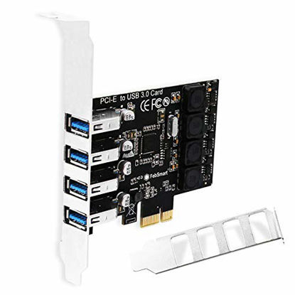 Picture of FebSmart PCIE 4-Ports Super Fast 5Gbps USB 3.0 Expansion Card for Windows Server XP Vista 7 8 8.1 10 (32/64bit) Desktop PC-Build in Self-Powered Technology-No Need Additional Power Supply (FS-U4L-Pro)
