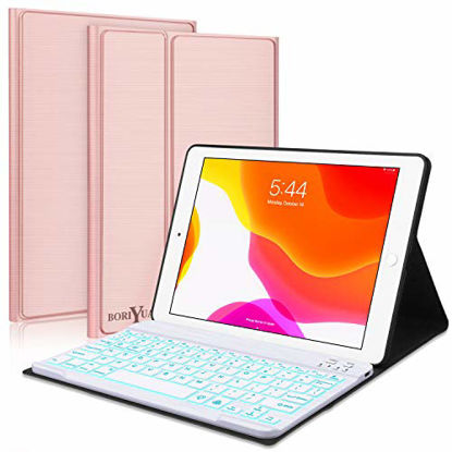 Picture of New iPad 10.2 8th 7th Generation 2019 Keyboard Case,Boriyuan 7 Colors Backlit Detachable Keyboard Slim Leather Folio Smart Cover for iPad 10.2 Inch/iPad Air 10.5"(3rd Gen)/iPad Pro 10.5 inch-Rose Gold